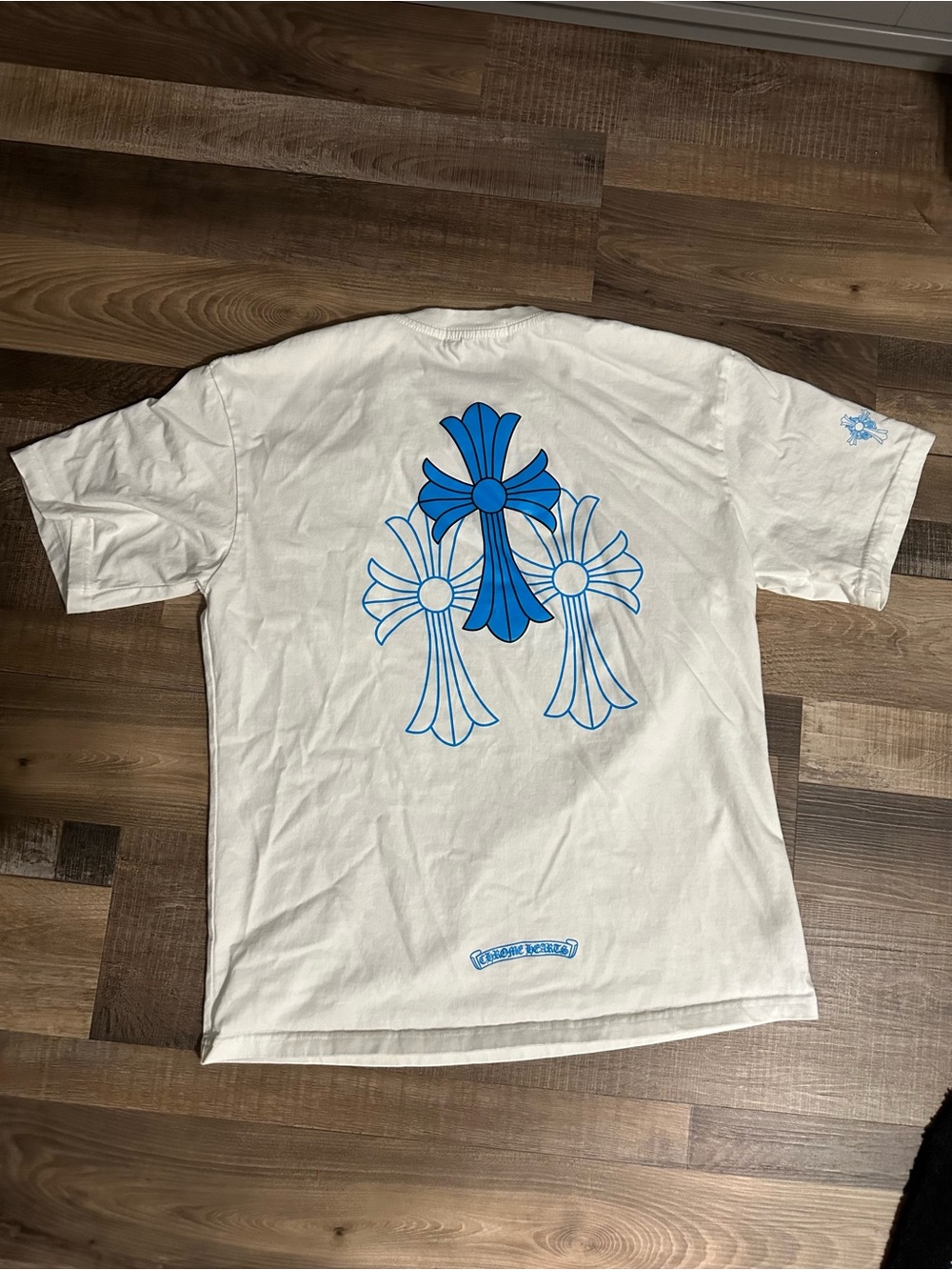 Chrome Hearts White Short-Sleeve Tee with Blue Cross Motif
